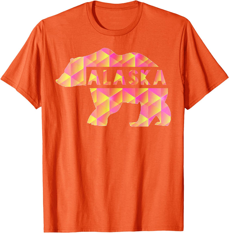 Proud Alaskan Bear Art Alaska State Pride Proud Alaskan Pink Grizzly Bear T-Shirt - Orange