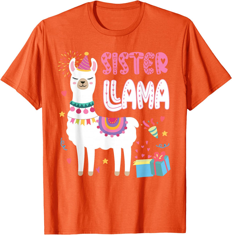 Family Matching Llama Birthday Party Supplies Sister Llama Sister Of The Birthday Llama Birthday T-Shirt - Orange