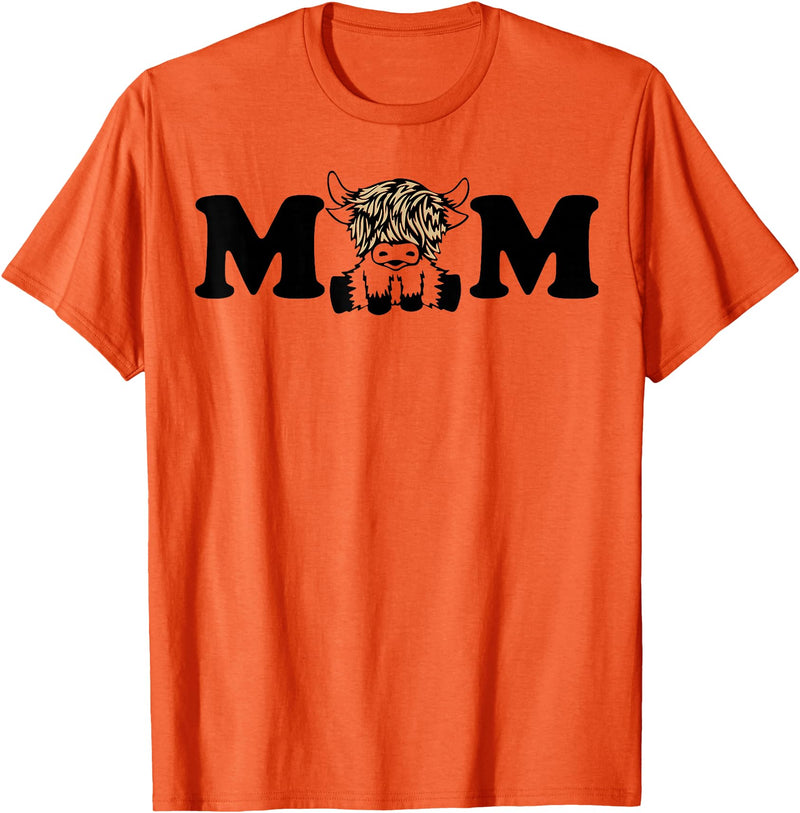 Highland Cattle Corner Messy Bun Life Hair Glasses highland cow mom T-Shirt - Orange
