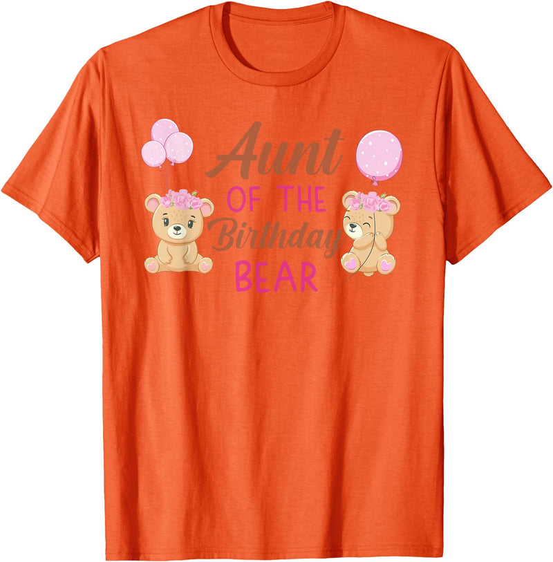 Family Birthday Bear Gifts Aunt of The Birthday for Girl Bear 1st Birthday Party Girl T-Shirt - Orange