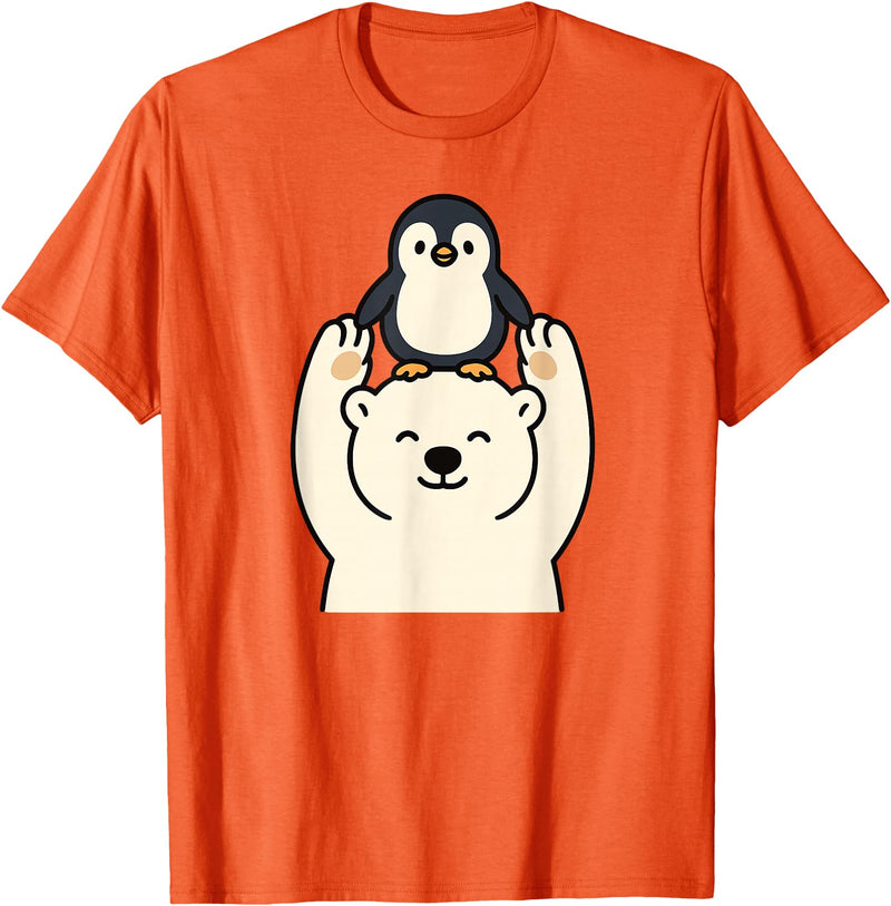 Wild Harmony Friends Co Polar Bear Penguin Friendship Cute Best Friends T-Shirt - Orange