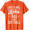 Pigs Memme Just A Girl Who Loves Pigs And Softball Gift Women T-Shirt - Orange