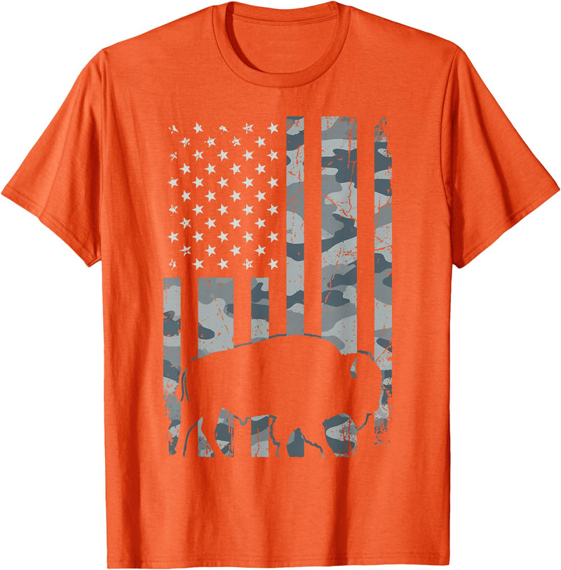 Usa Patriot American Bison Western Bufallo Bison USA Flag American Buffalo 4th of July T-Shirt - Orange