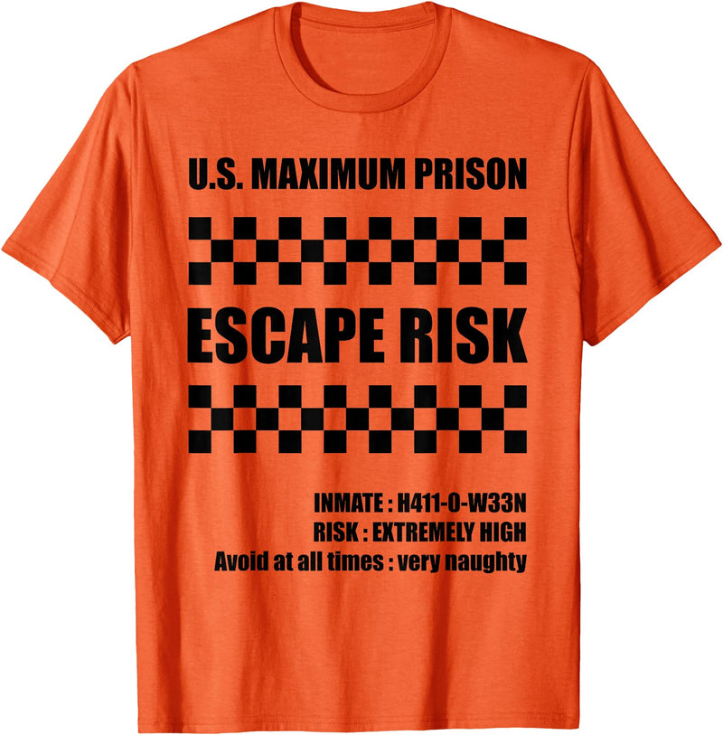 Halloween Scary Fun Tees by Wavespeech Halloween Escape Risk Prison Jail Inmate T-Shirt - Orange