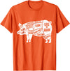 Pig Diagram T-Shirt | Butcher T-Shirts Pig and Pork Diagram Shirt, Butcher Shirt, Bacon Tee T-Shirt - Orange