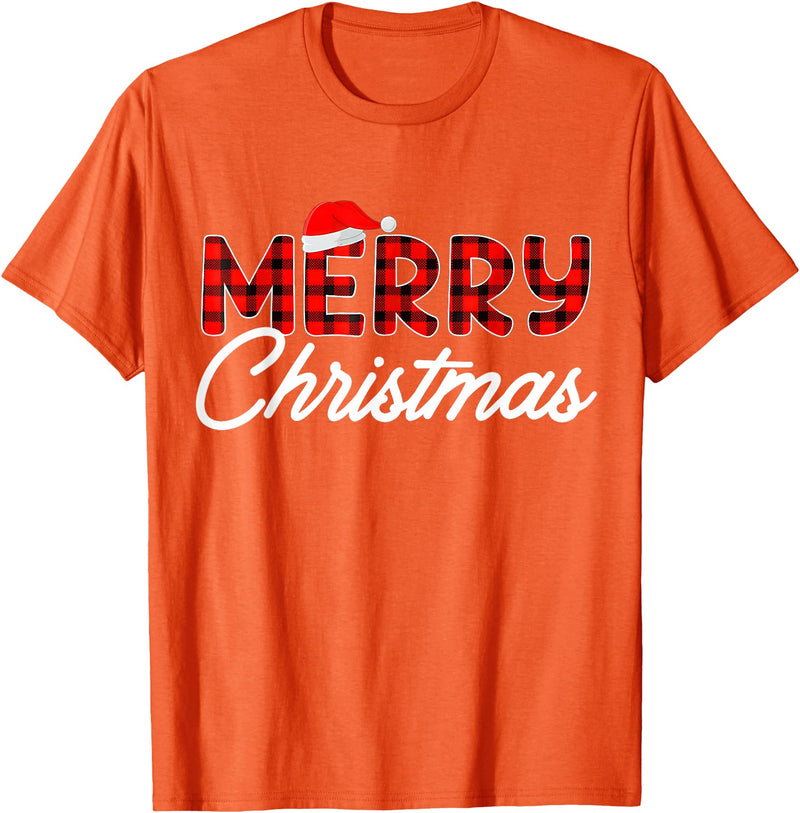 Merry Christmas Buffalo t -shir t Merry Christmas Buffalo Plaid Red Santa Hat Xmas Pajamas T-Shirt - Orange