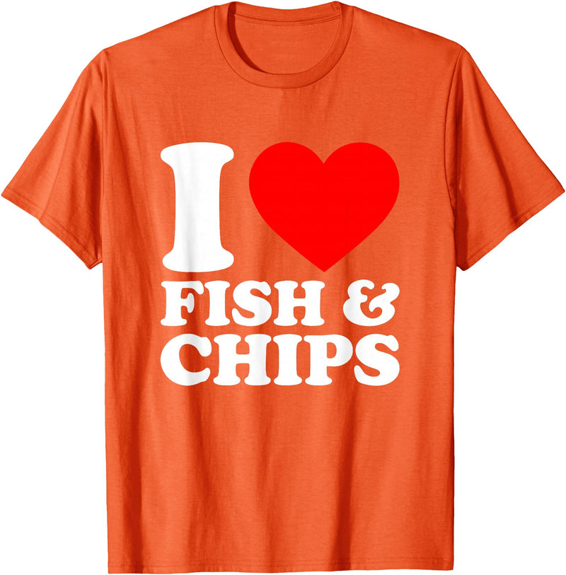 I Love Food Shirts Collection I Love Fish And Chips, I Heart Fish And Chips T-Shirt - Orange