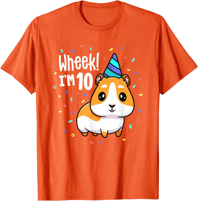 Guinea Pig Birthday by Joy Haus Guinea Pig Birthday Party Wheek Kid 10 Year Old 10th Outfit T-Shirt - Orange