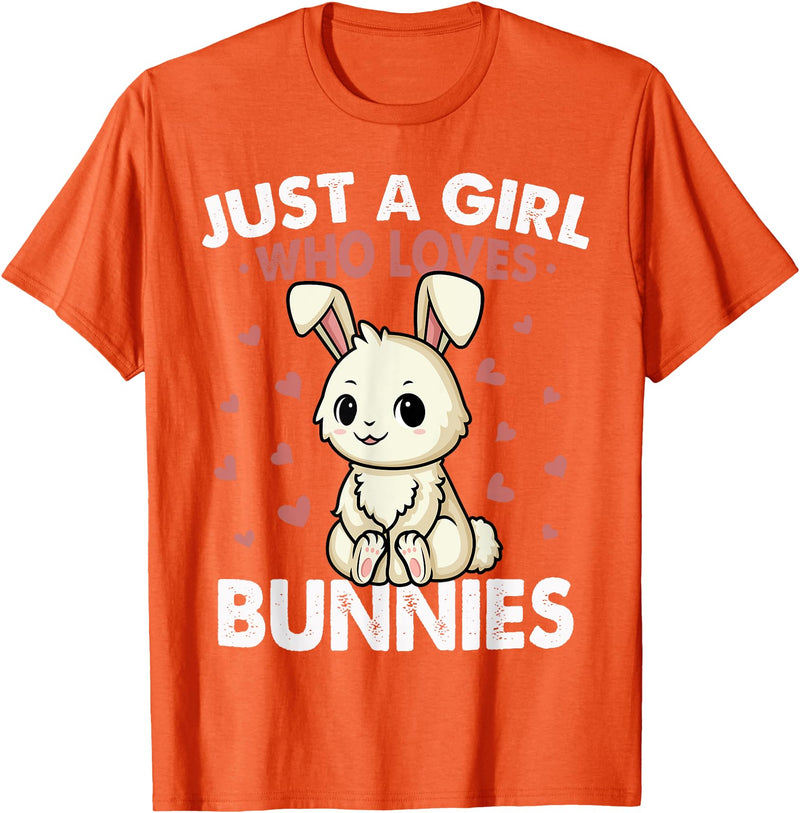 Just a Girl Who Loves Bunnies Kids Girls Rabbit Bunny T-Shirt in Orange