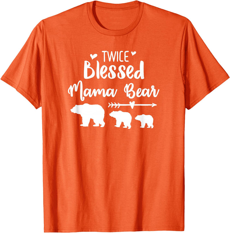 My Tribe Bear Shirts Twice Blessed Mama Bear With Two Baby Cubs Bear Shirt T-Shirt - Orange