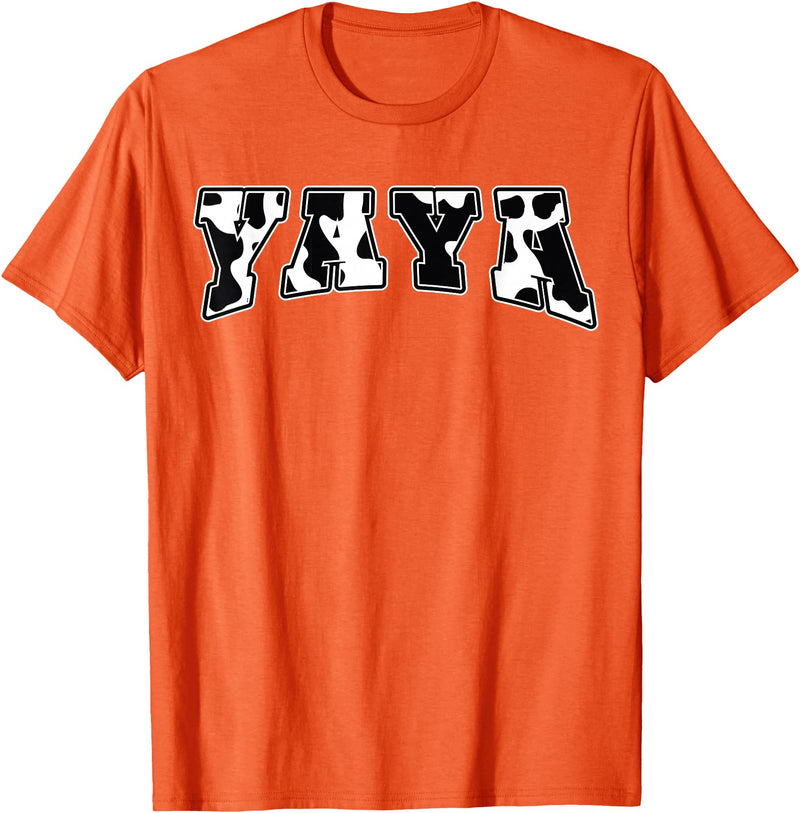 YaYa Cow Print Cow Pattern Cute Mother Grandma Matching T-Shirt - Orange