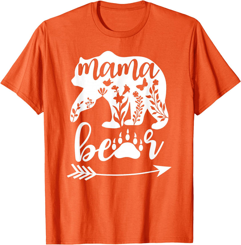 Women Floral Mama Bear TShirt Mama Bear Mom Women Floral Mama Bear Mom Bear Mommy Bear Floral Mama Bear T-Shirt - Orange