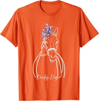 Funny Horse Racing Lover Derby Day Gift Women Derby Day Funny Horse Racing Floral Horse Equestrian T-Shirt - Orange