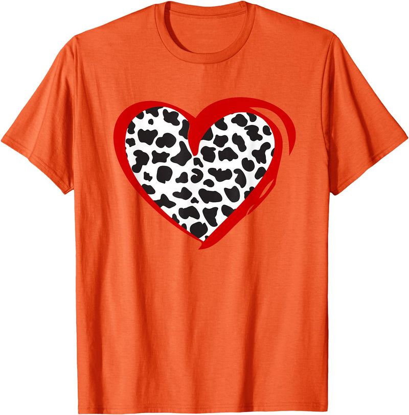 Cow Pattern Clothing for Cow Lover Heart Cow Print T-Shirt - Orange