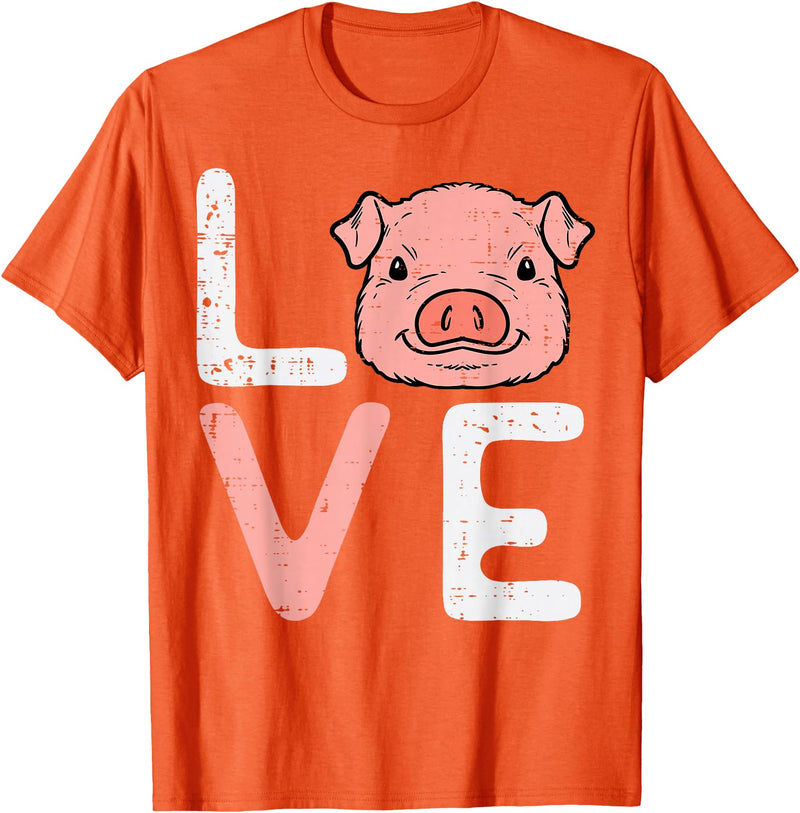 Pig Lover Shirts For Men Women Kids Love Pig Cute Hog Farmer Swine Farm Animal Women Kids Men T-Shirt - Orange