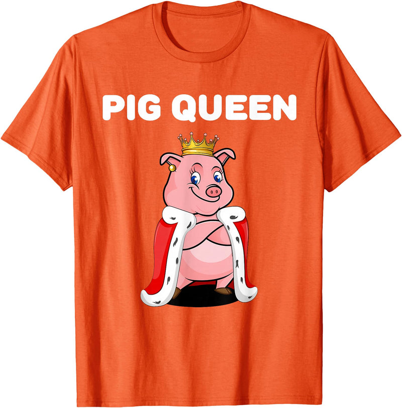 Womens Pig Shirts for Girls Pig Queen | Girls Pig Tshirt | Womens Pig T-Shirt - Orange