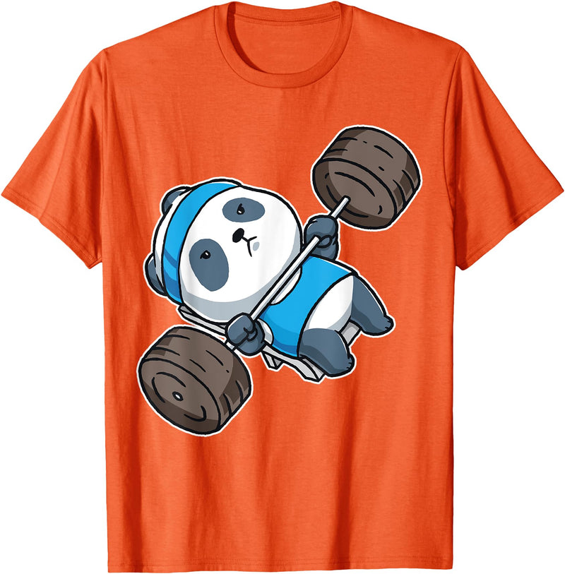 BCC Funny Panda Shirts & Panda Bear Gifts Panda Bear Gym Workout Training Bench Press Weight Lifting T-Shirt - Orange