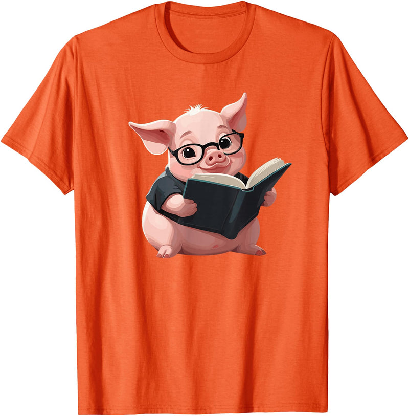 Book Lovers Pig reading Books Cute Pig is reading a Book, Reading Pig T-Shirt - Orange