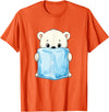 Cute Arctic Polar Bear With Ice Cube Kawaii Baby Polar Bear Holding Ice Cube Cartoon T-Shirt - Orange