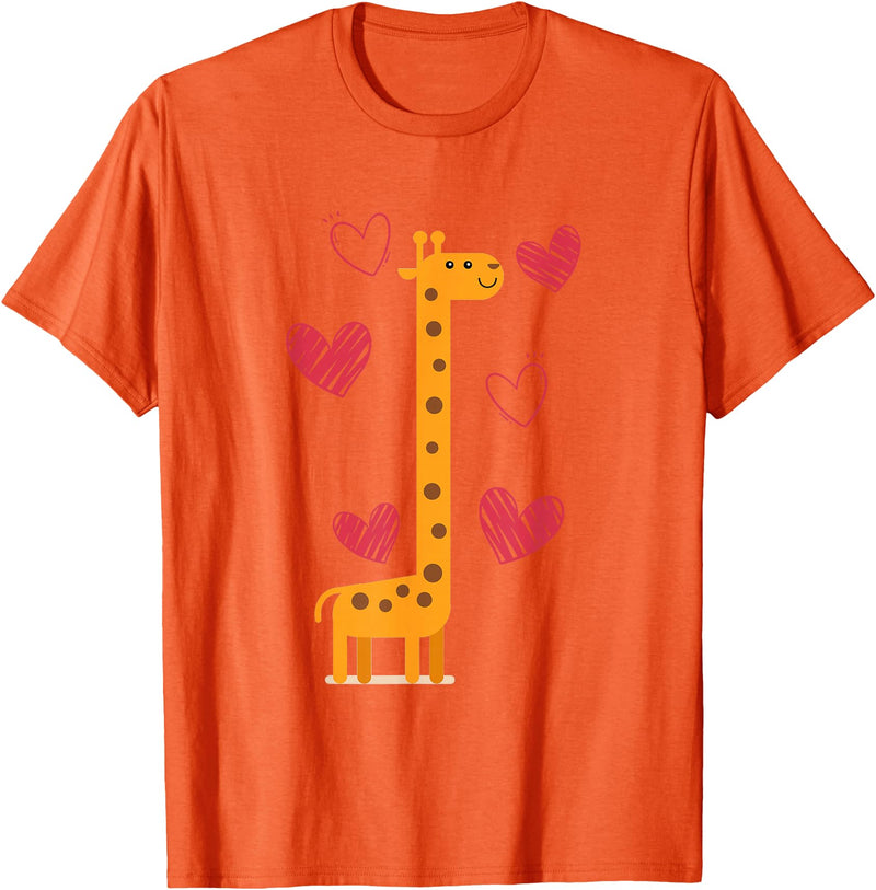 Giraffe Zoo Animal Africa Hearts Valentines Day Gift Idea Love Giraffe T-Shirt - Orange