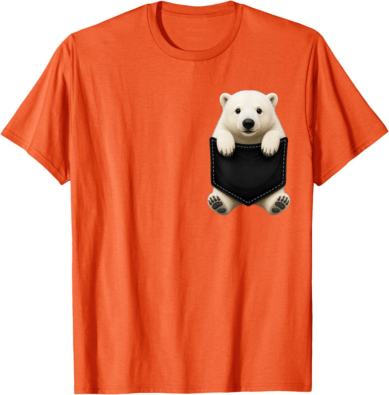 Funny Polar Bear in Pocket Polar Bear Lover Cute Pocket T-Shirt - Orange