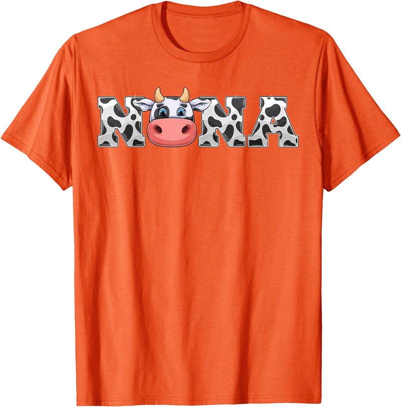 ETHRLO cow im one birthday decorations Shirts Nana Cow Print Cowboy Animal Pattern Farmer Cow Nana T-Shirt - Orange