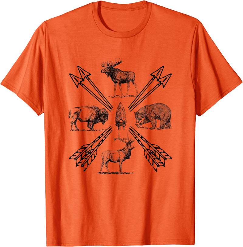 Moose Buffalo Bear Elk Wildlife Animals Moose Buffalo Bear Elk Wildlife Outdoorsman T-Shirt - Orange