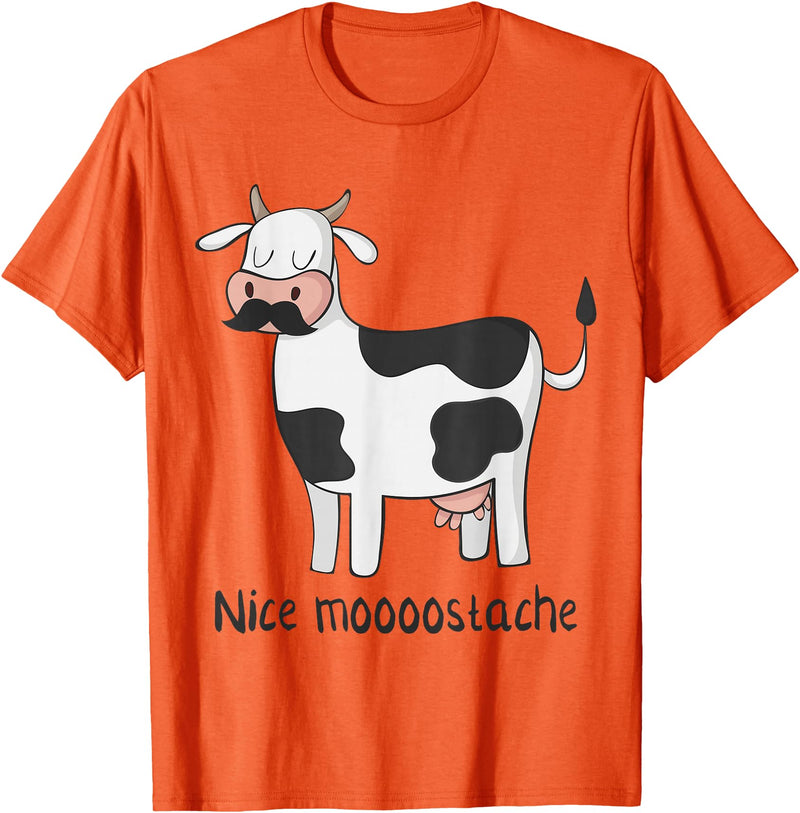 Funny Awesome Cow T-Shirts Nice Moostache - Funny Cow With Mustache T Shirt T-Shirt - Orange