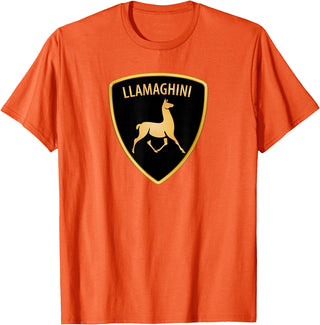 Llamaghini Apparel Co Llamaghini Funny Hillarious Llama Emblem Parody Fun Design T-Shirt - Orange