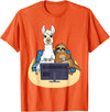 Funny Llama Shirts Sloth And Llama Gamer - Zookeeper Zoo Animal Lovers T-Shirt - Orange