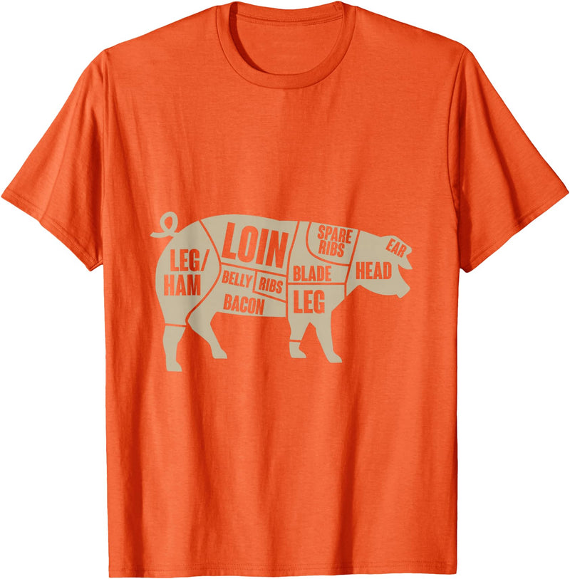 Piglet Farm Teez Pig Anatomy T-Shirt Pork Meat Cuts Tee T-Shirt - Orange