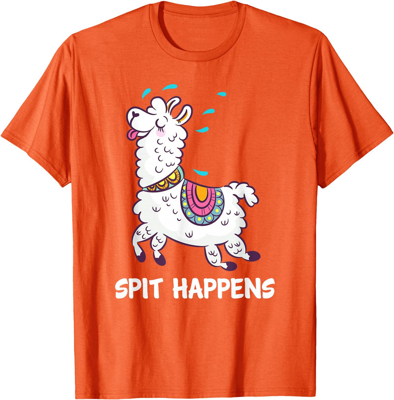Funny Llama Pun by DSMD Spit Happens Llama Alpaca Lovers Funny Animal Pun T-Shirt - Orange