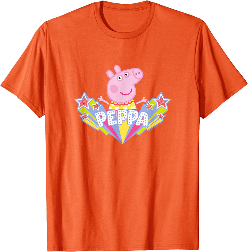 Peppa Pig Shooting Stars Cute Retro Logo T-Shirt - Orange