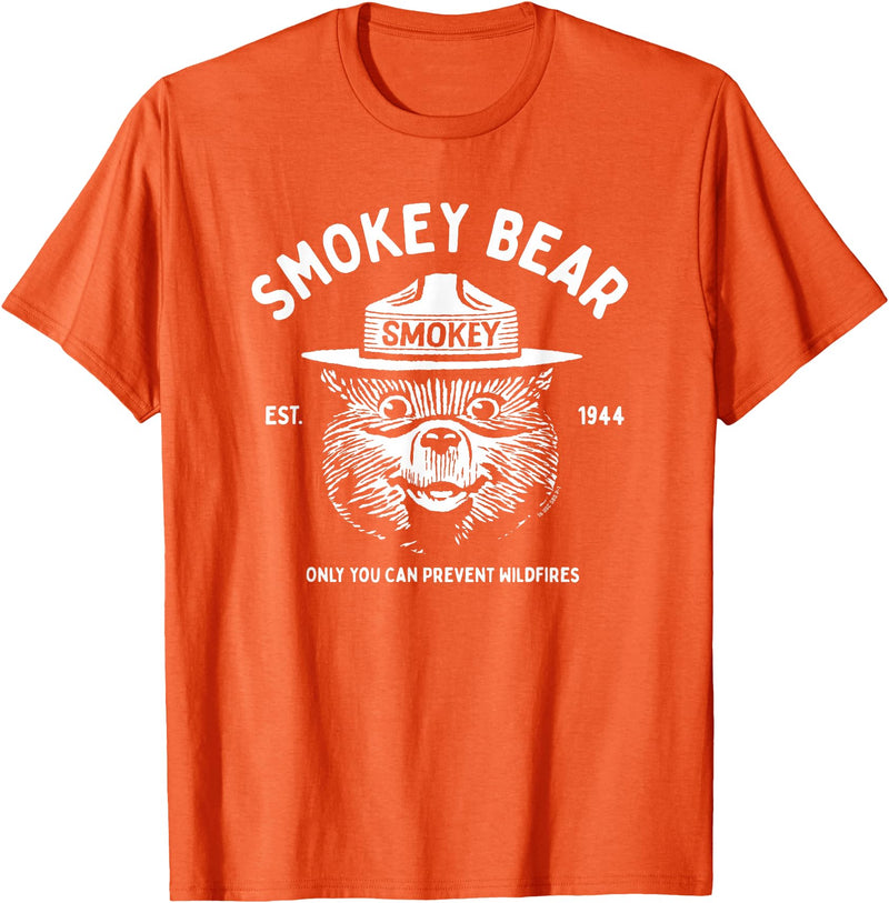 Giant Step Design Co. Vintage Smokey Bear Logo Only You Can Prevent Wildfires T-Shirt - Orange