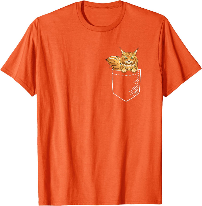 Cute Maine Coon Cat Mom Gifts T Shirts & Hoodies Funny Mens Womens Pocket Orange Maine Coon Cat Lover Owner T-Shirt - Orange