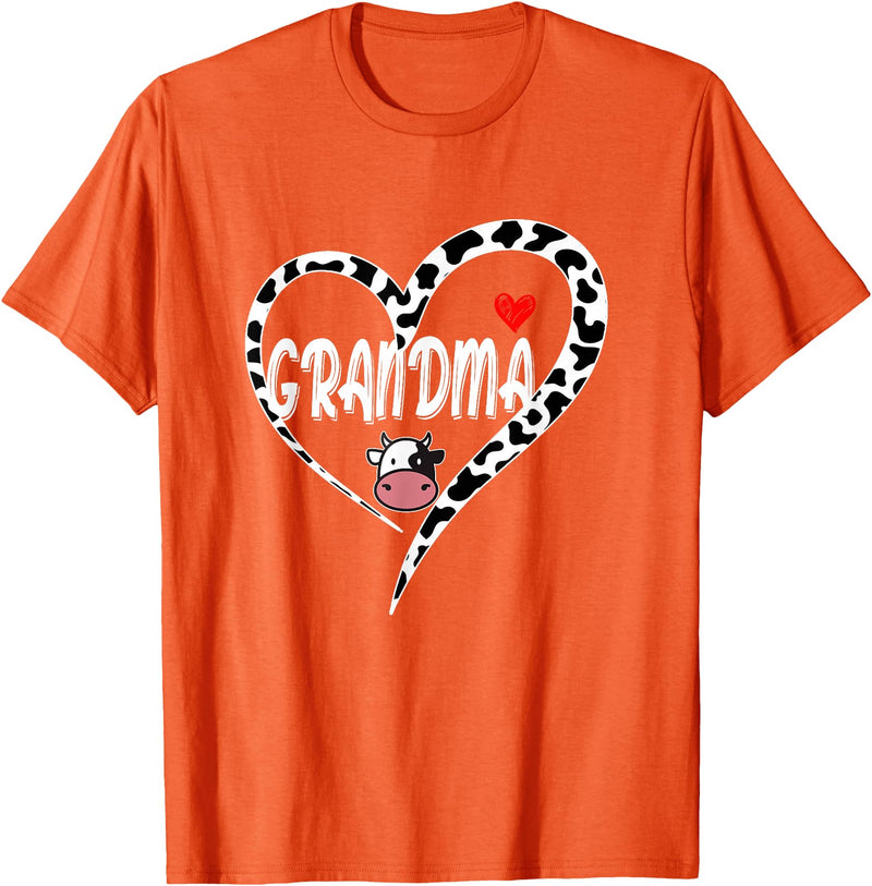 Black White Family Cow Farm Grandma Cow Print Cow Heart Pattern Farmer Cows Mother's Day T-Shirt - Orange
