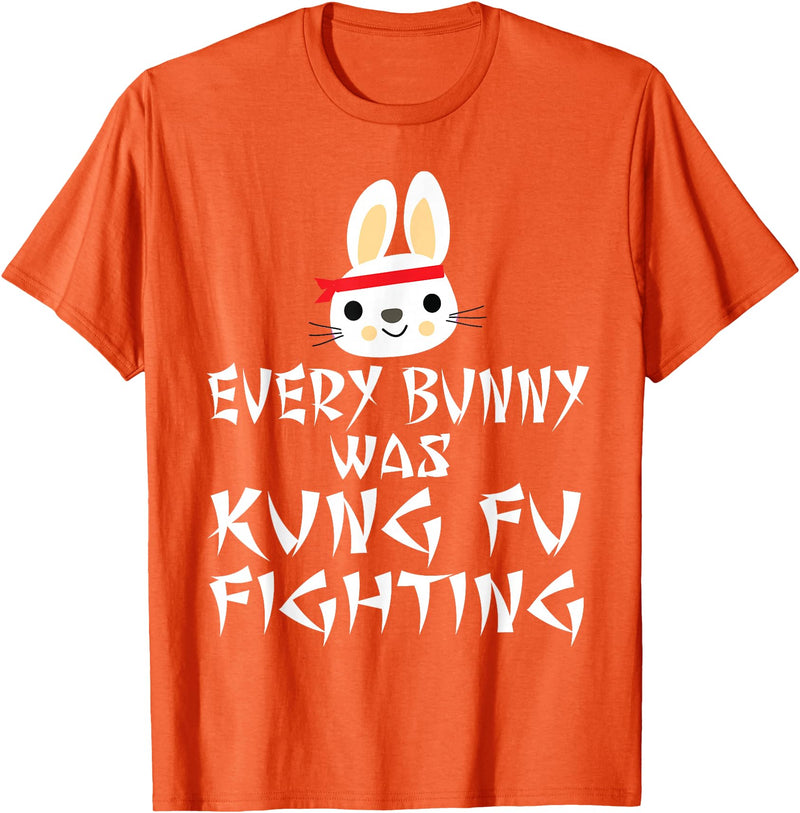 Every Bunny Was Kung Fu Fighting Funny Easter Rabbit T-Shirt in Orange