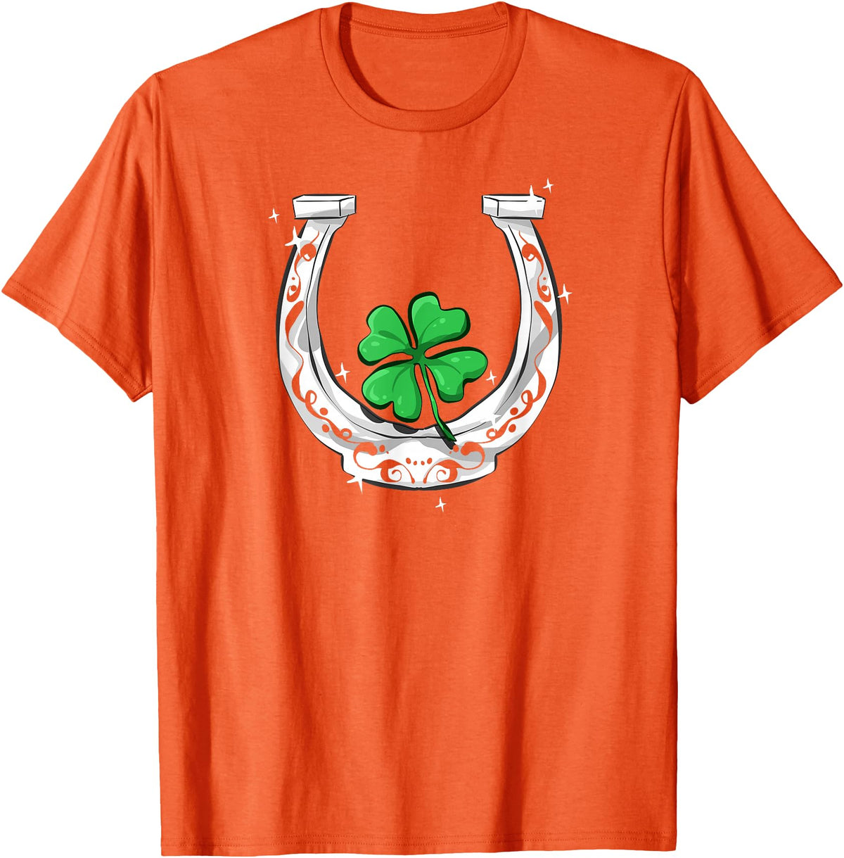 Lucky Clover Horses Co Horseshoe Lucky Four Leaf Clover Horse T-Shirt - Orange