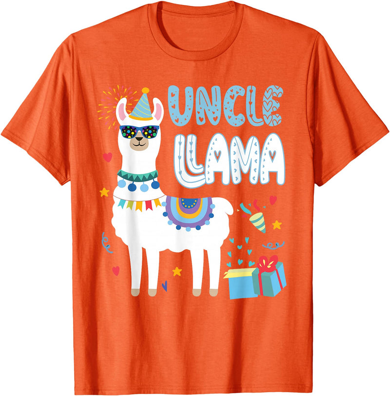 Family Matching Llama Birthday Party Supplies Uncle Llama Uncle Of The Birthday Boy Girl Llama Birthday T-Shirt - Orange