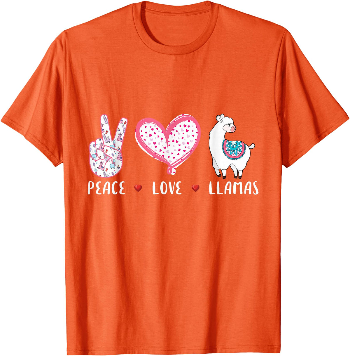 Peace Love llama Lovers Designs Co. Peace Love Llamas Gift for Girls Boys Kids Women Men Llama T-Shirt - Orange