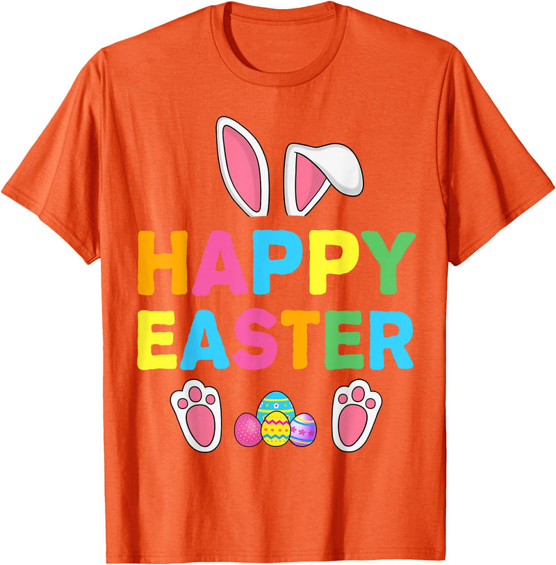 Happy Easter Bunny Rabbit Face Funny Easter Day Women Girls T-Shirt in Orange