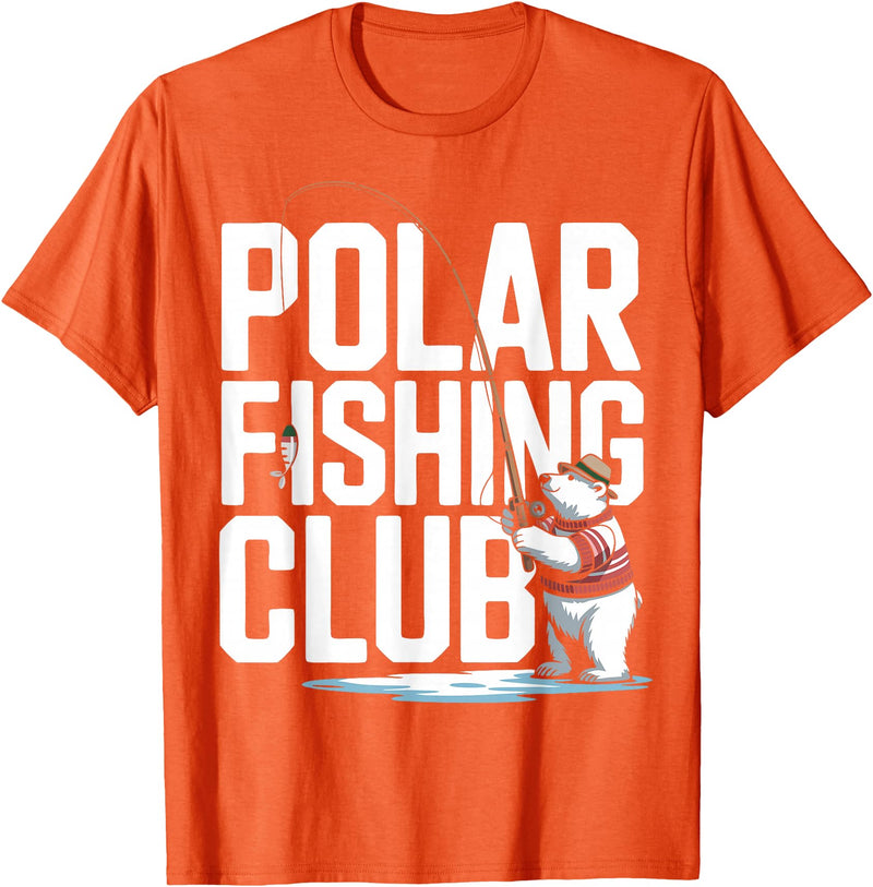 Ice Angler Gifts & Tees Ice Fisher Polar Bear Ice Fishing Club T-Shirt - Orange