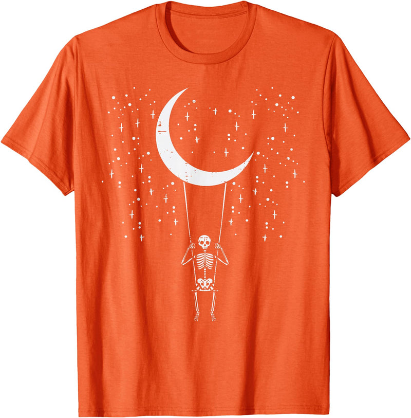 Skeleton Themed Halloween Shirts Men Women Kids Halloween Skeleton Moon Swing Vintage Costume Men Women Kids T-Shirt - Orange