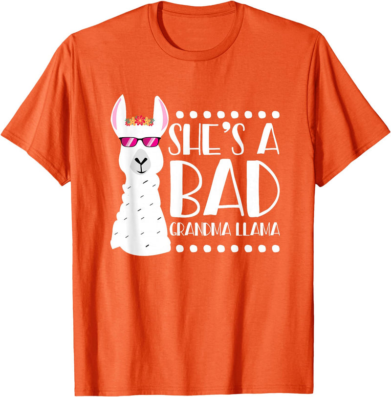 Llama - Alpaca Funny Designs Alpaca Fan Design Funny She's A Bad Grandma Llama For Women T-Shirt - Orange
