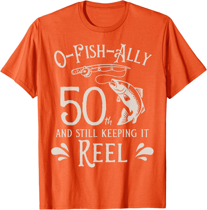 Fishing Birthday Fisherman Matching Family Mom Dad O-Fish-Ally 50th Fishing Birthday T-Shirt - Orange