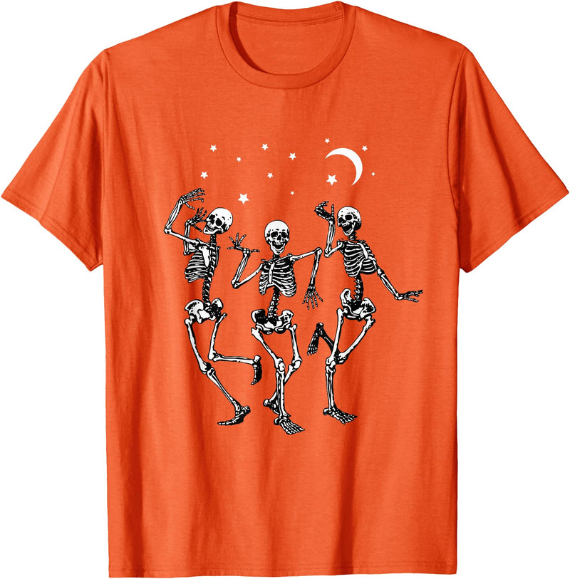 Skeleton Dancing Under The Moon Funny Happy Halloween T-Shirt - Orange