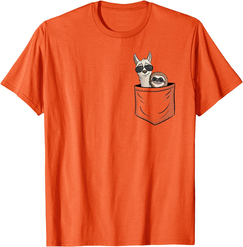 Llama Alpaca Gifts By Skizzenmonster Hipster Llama & Sloth With Sunglasses T-Shirt - Orange
