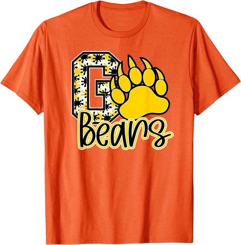 BEARS SPIRIT TEES CO School Spirit Go Bears Mascot Womens Youth Girls Kids T-Shirt - Orange