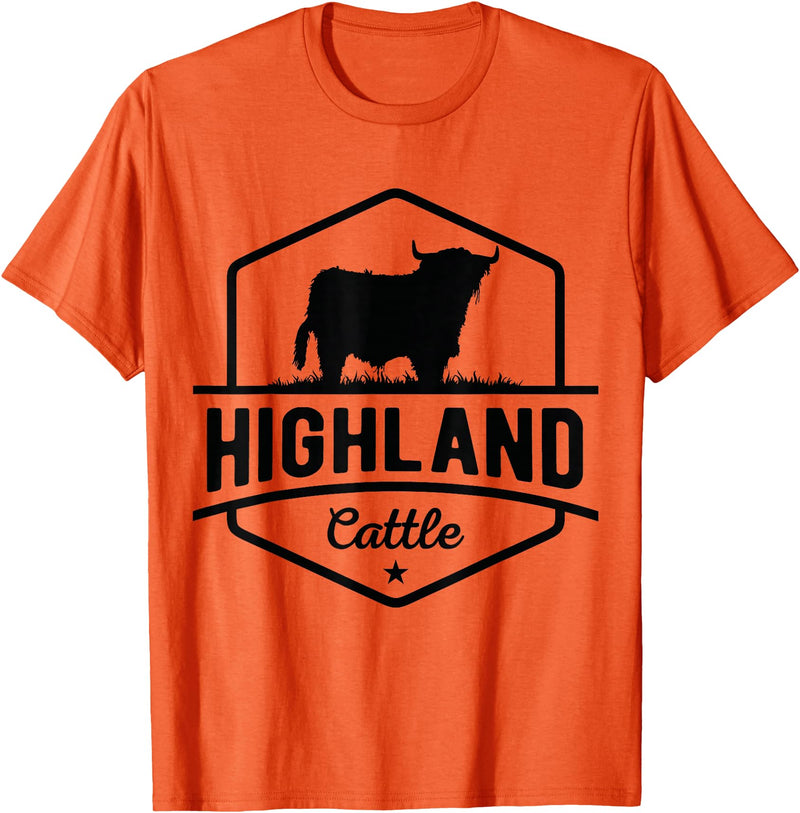 Farm Highland Cow Men Cattle Clothing Agriculture Scottish Highland Cow for Cattle Farmers T-Shirt - Orange