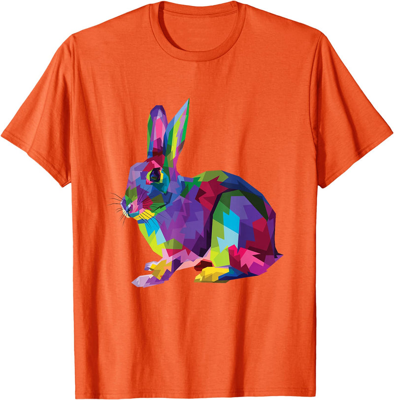 Cute Rainbow Color Bunny Vibrant Meadow Rabbit Tribute T-Shirt in Orange